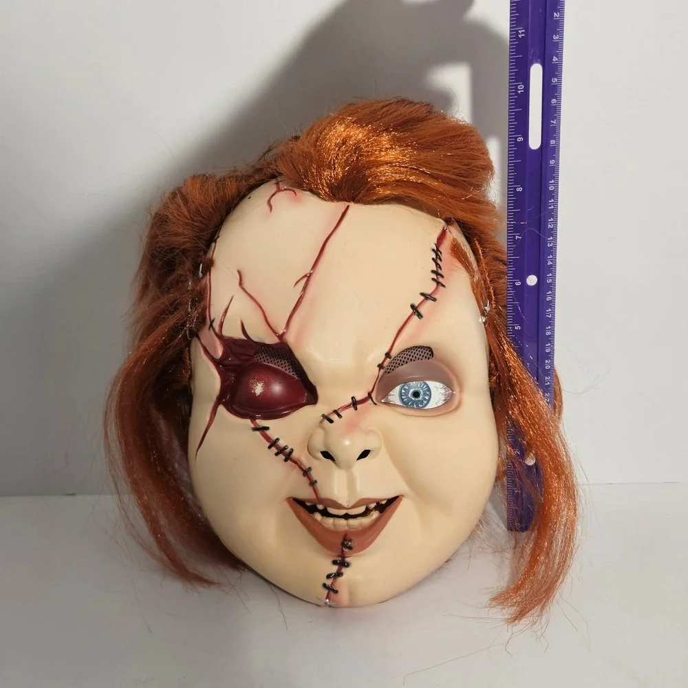 Chucky Bride of Chucky Horror Movie Halloween Mask with Red Hair Stitched Face